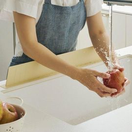 HANSSEM ESilicone Sink Water Guard 61.5cm Butter Cream – Kitchen Splash Guard with Strong Suction, Flexible Heat-Resistant Faucet Barrier, No Adhesive Needed _ Made in KOREA